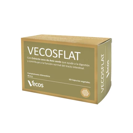 Vecosflat (60 cápsulas) - Complemento alimenticio que ayuda con las flatulencias y favorece la digestión